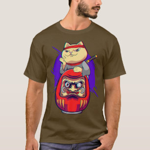 T-shirt Samurai Maneki Neko Ninja Bushido Kawaii Daruma Ae