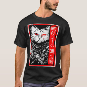 T-shirt Samurai Meowster Japonais Chat Warrior Graphic Fel
