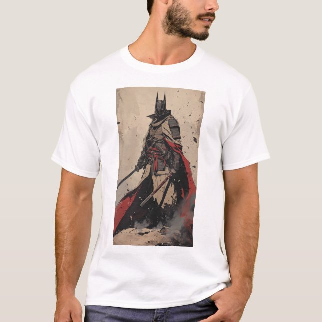 T-shirt Samurai Ninja Chevalier foncé avec Katana T-Shi (Devant)