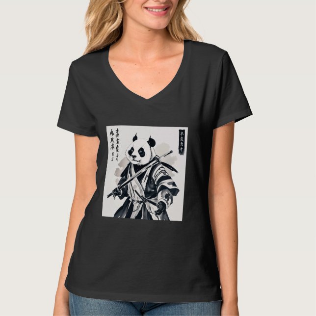 T-shirt samurai panda graphique guerrier art tee japonaise (Devant)