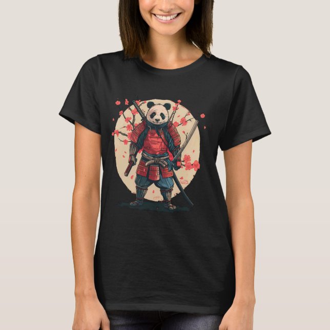 T-shirt Samurai Panda Sakura Tree Dessin du guerrier japon (Devant)