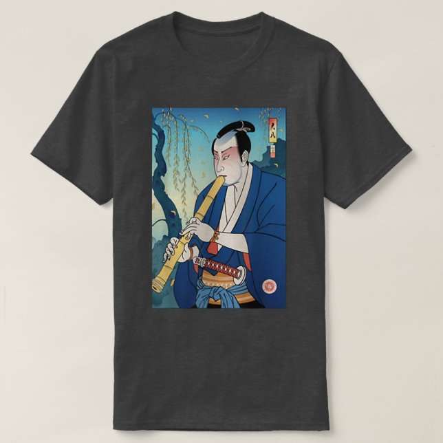T-shirt Samurai Play Shakuhachi Bamboo Flute Ukiyoe Japane (Design devant)