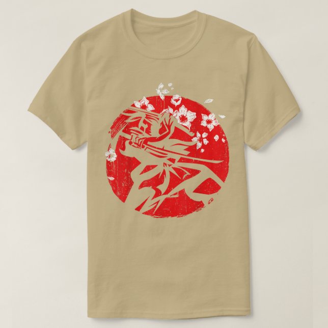 T-shirt Samurai Ronin japonais soleil rouge  (Design devant)