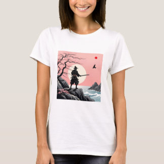 T-shirt Samurai Sunset Design - Ukiyo-e Cherry Blossom Art