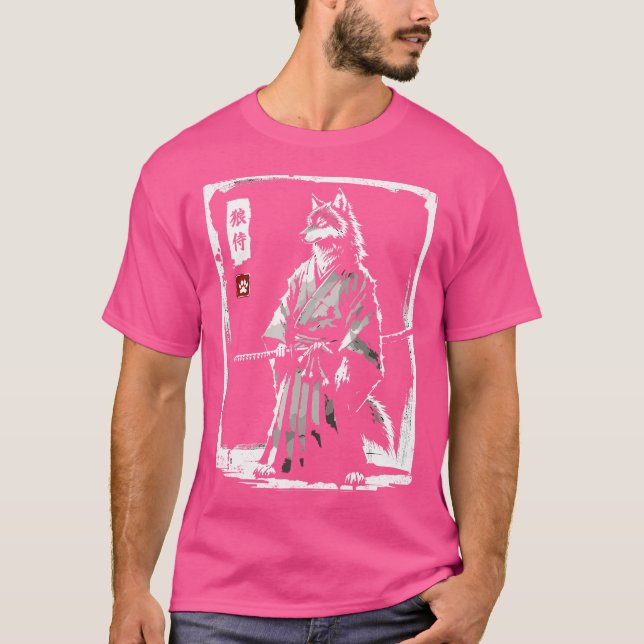 T-shirt Samurai Wolf Japonais Art Sumi-E Wolf (Devant)