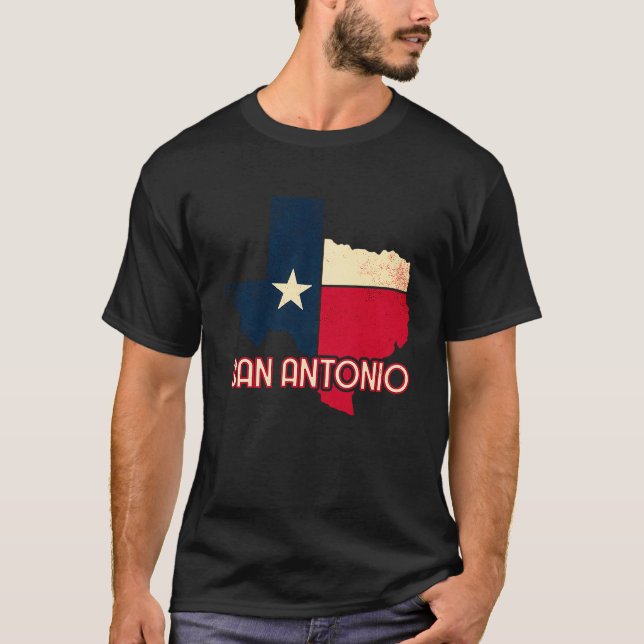 T-shirt San Antonio City Texas Texan Flag Map (Devant)