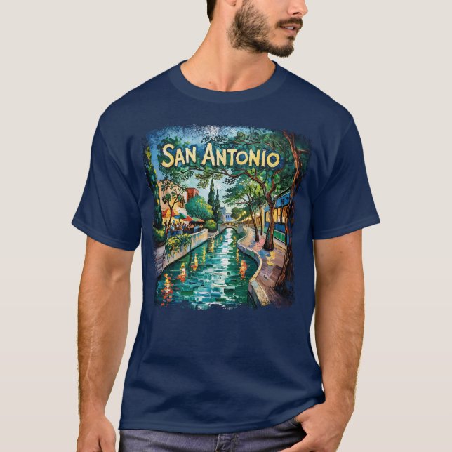 T-shirt San Antonio Texas River Walk Van Gogh Vibrant City (Devant)