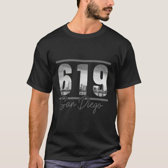 T-shirt San Diego 619 Area Code Skyline California (Devant)