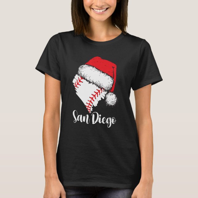 T-shirt San Diego Baseball Heart Santa Hat Merry Xmas (Devant)