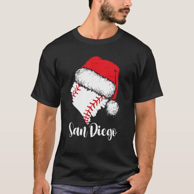 T-shirt San Diego Baseball Heart Santa Hat Merry Xmas (Devant)