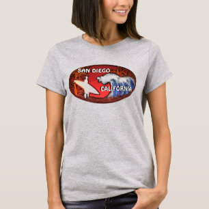 T-shirt San Diego California rousse dames surf art tee
