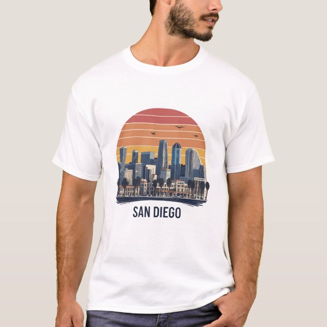 T-shirt San Diego California Skyline Art moderne Cityscape (Devant)