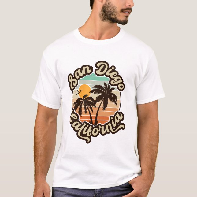 T-shirt San Diego California Sunset Palm Trees Souvenirs (Devant)