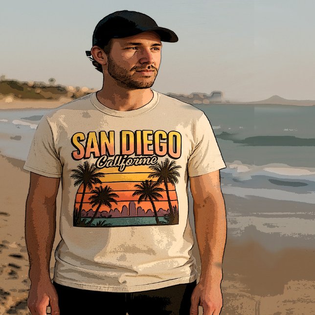 T-shirt San Diego Californie | Plage Coastal City Skyline (Créateur téléchargé)