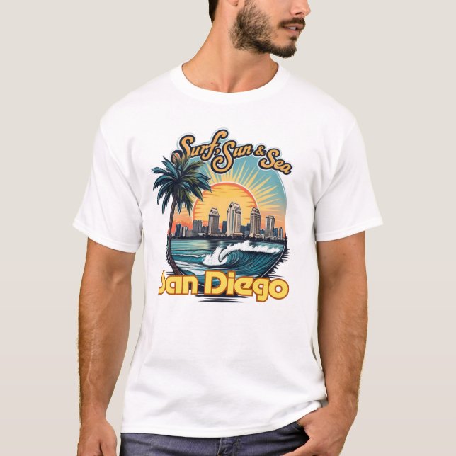 T-shirt San Diego, "Surf, soleil et mer" (Devant)