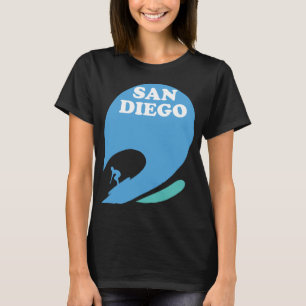 T-shirt San Diego Surfeur Vague Bleue Voyage Rétro