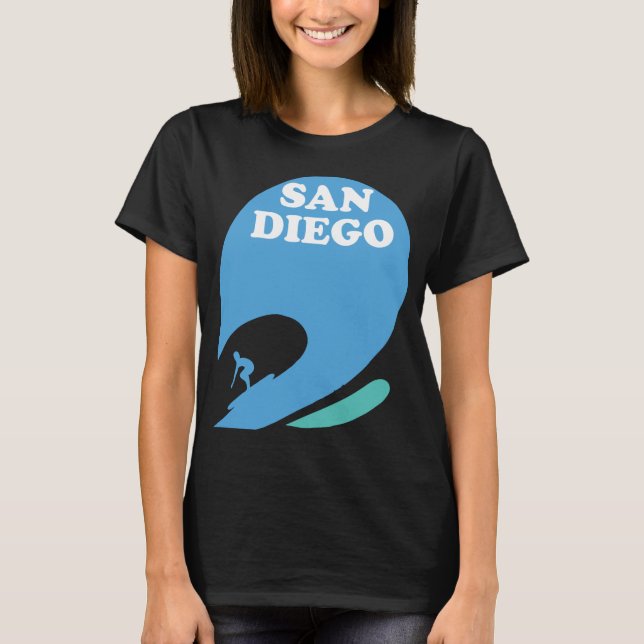 T-shirt San Diego Surfeur Vague Bleue Voyage Rétro (Devant)