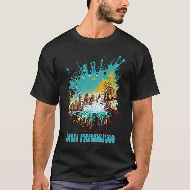 T-shirt San Francisco Abstrait Splatter Paint Glow (Devant)