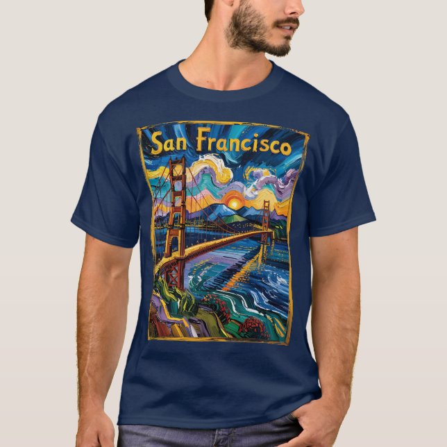 T-shirt San Francisco Golden Gate Van Gogh Style Art (Devant)