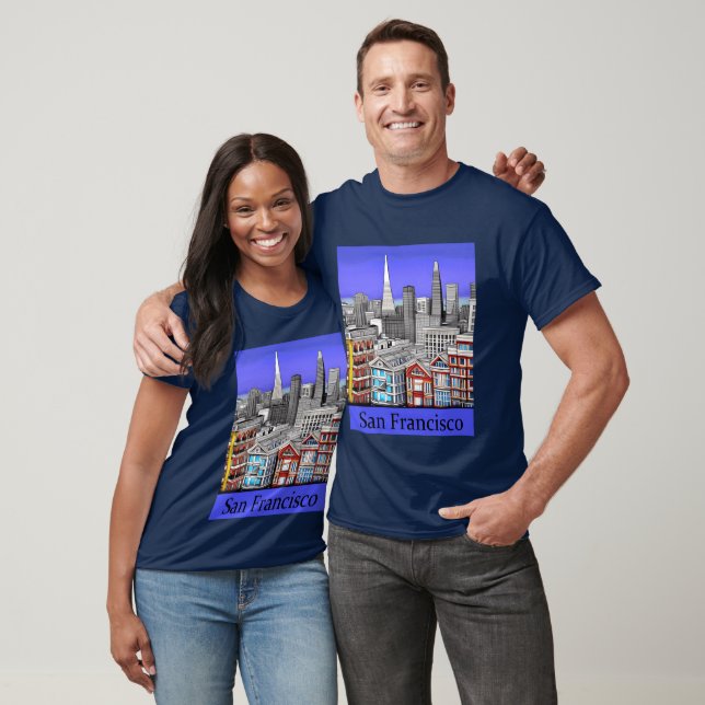 T-shirt San Francisco Skyline Colour Line Art (Unisexe)