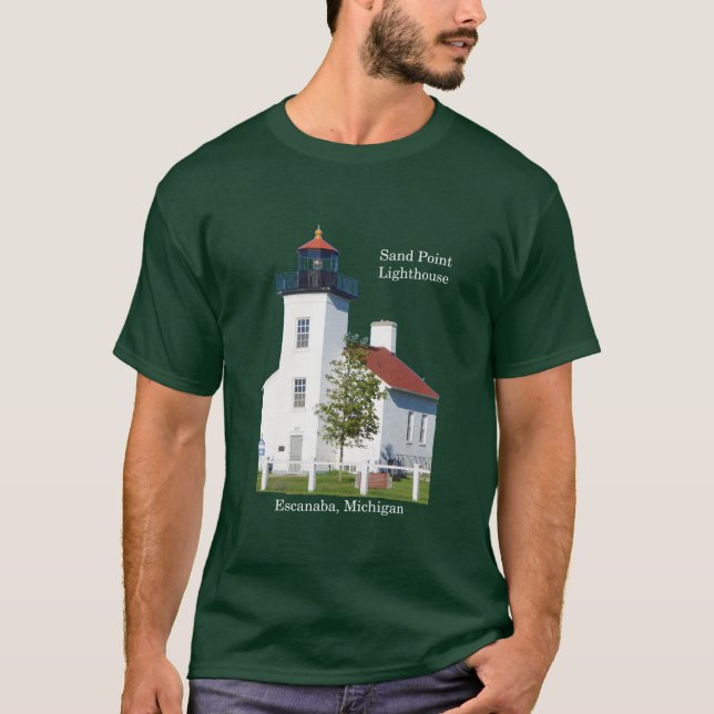 T-shirt Sand Point Lighthouse Escanaba chemise sombre (Devant)