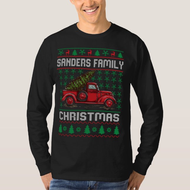 T-shirt Sanders Famille Vilain Chandail de Noël Camion Rou (Devant)