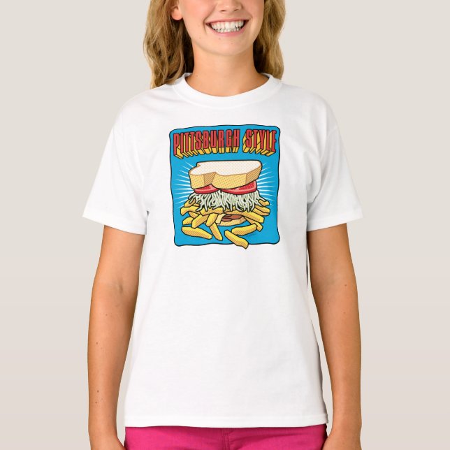 T-shirt Sandwich à style de Pittsburgh sur le bleu (Devant)
