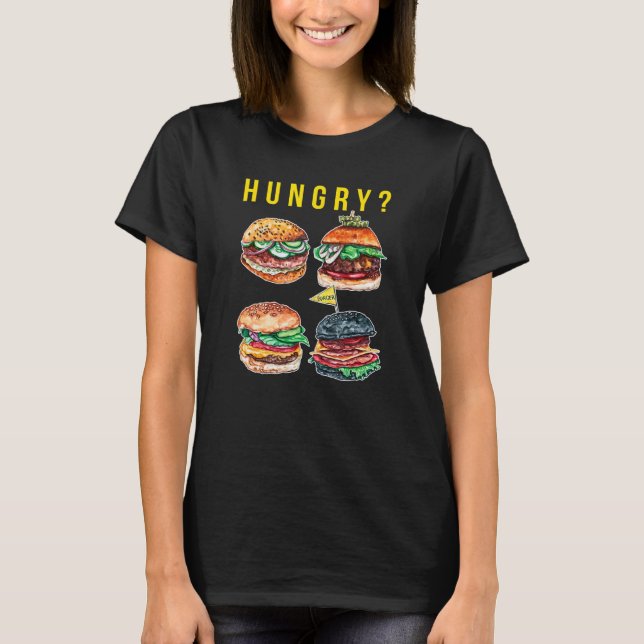 T-shirt Sandwich Hamburger Nourriture Affamé (Devant)