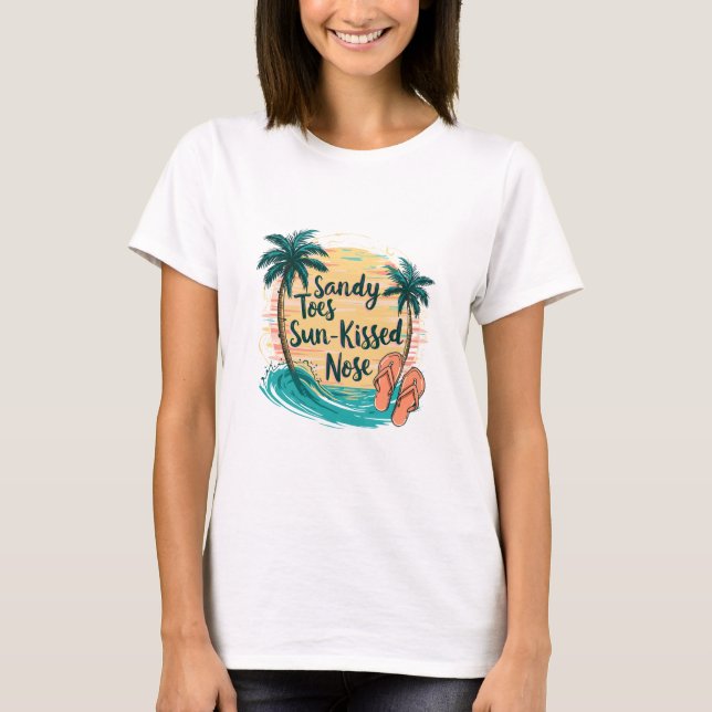 T-shirt Sandy Toes Soleil Baisé Nez Plage Esthétique (Devant)