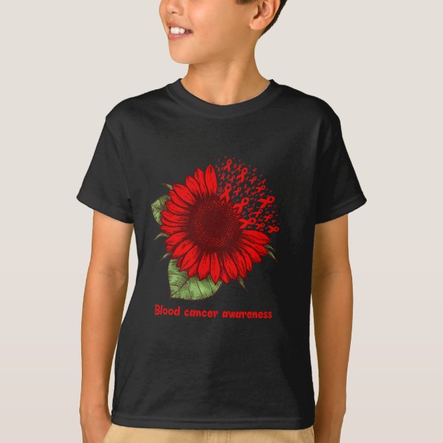 T-shirt sang rouge cancer conscience tournesol cadeau guer (Devant)