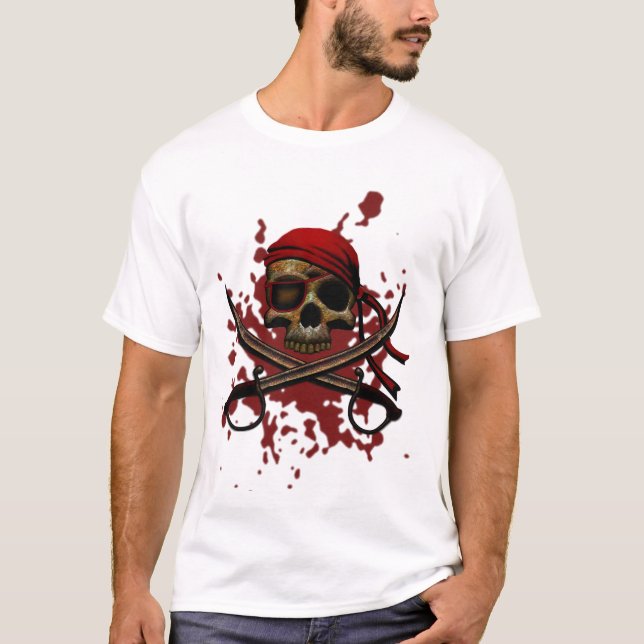 T-shirt sanglant de crâne de pirate (Devant)