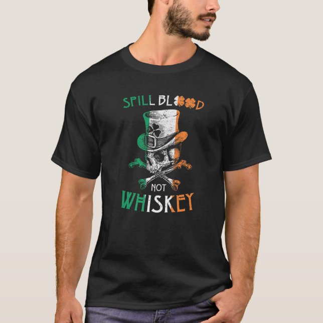 T-shirt Sanguinité non Whiskey T Irish Skeleton Biker Vin (Devant)