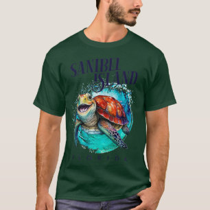 T-shirt Sanibel Island Floride Aquarelle Joyeuse tortue de
