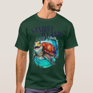 T-shirt Sanibel Island Floride Aquarelle Joyeuse tortue de