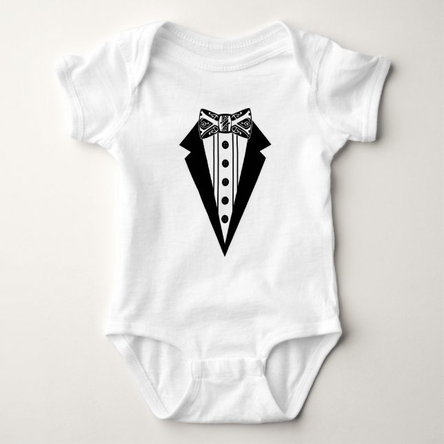 T-shirt Sans Manches Cravate Bow noir et blanc avec Tux (Devant)