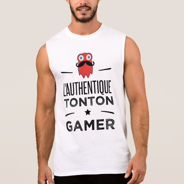 T-shirt Sans Manches L authentique tonton gamer (Devant)