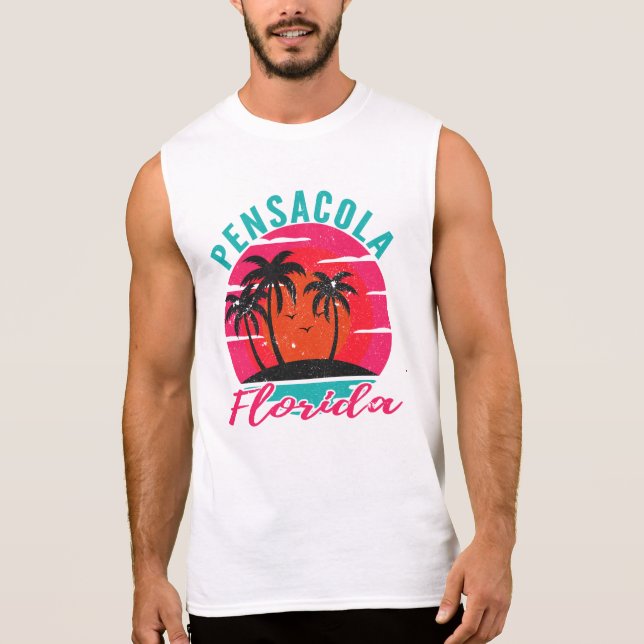 T-shirt Sans Manches Pensacola Floride Sunset Vacances Rétro (Devant)