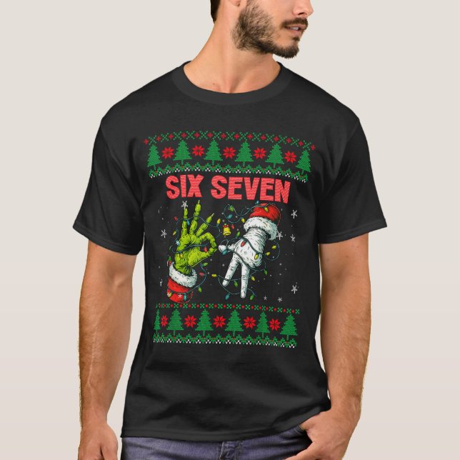 T-shirt Santa 67 Christmas Ugly Sweater Fingers Six Seven  (Devant)