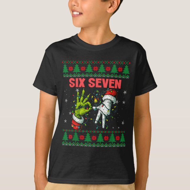 T-shirt Santa 67 Christmas Ugly Sweater Fingers Six Seven  (Devant)