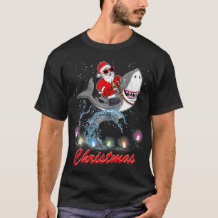 T-shirt Santa à cheval sur un requin Noël garçons enfants 