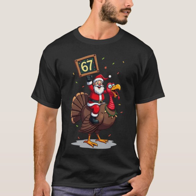 T-shirt 🎅🦃 Santa à cheval sur une dinde avec le numéro 6 (Devant)