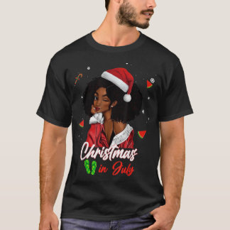 T-shirt Santa African American Girl Christmas in July Blac