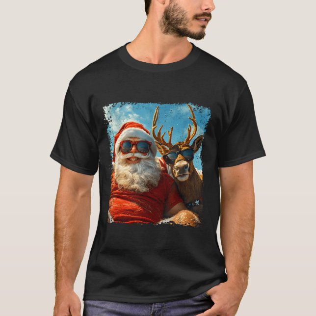 T-shirt Santa And Reindeer Selfie Funny Christmas Vacation (Devant)
