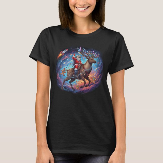 T-shirt Santa astronaute chevauchant un renne volant dans  (Devant)