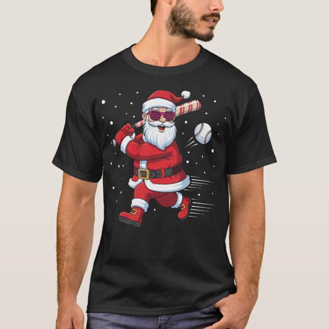 T-shirt Santa Baseball Christmas Funny Pajamas Xmas Men  (Devant)