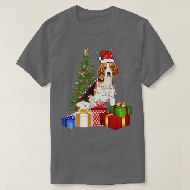 T-shirt Santa Beagle Dog Christmas Tree Light Funny Xmas D (Design devant)