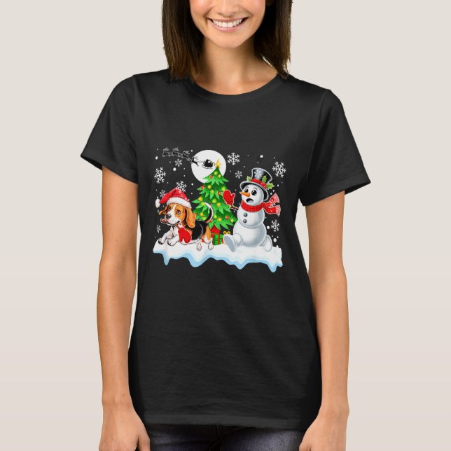 T-shirt Santa Beagle Snowman Running Friends Christmas Own (Devant)