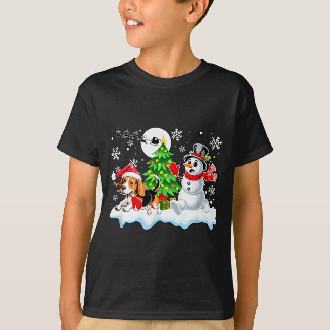 T-shirt Santa Beagle Snowman Running Friends Christmas Own (Devant)