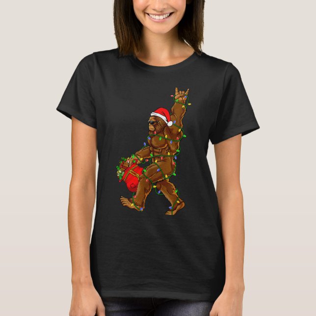 T-shirt Santa Bigfoot Christmas Lights Funny Sasquatch Bel (Devant)