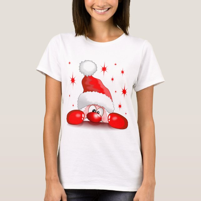 T-shirt Santa Cartoon Cute Peeking Character © BluedarkArt (Devant)